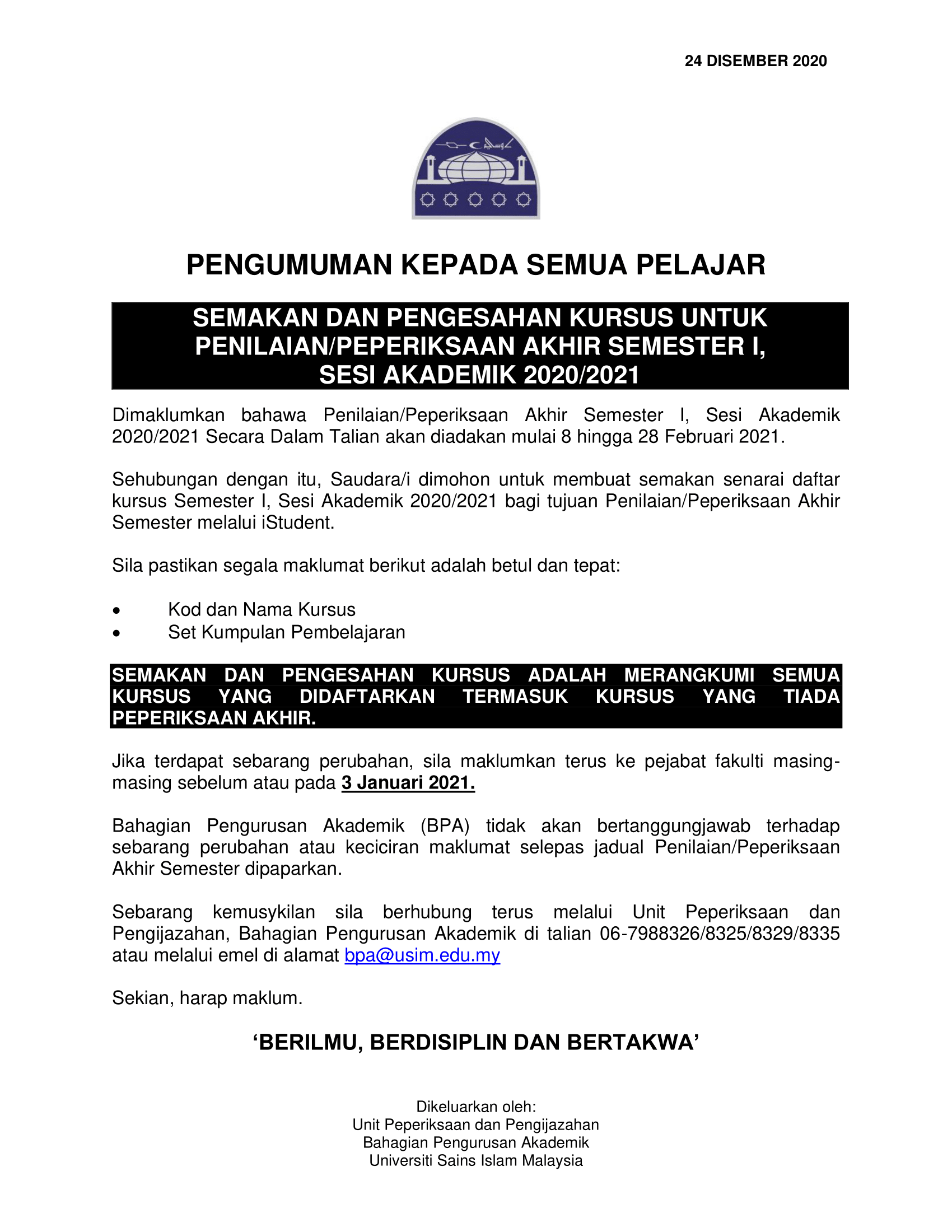 PENDAFTARAN KURSUS SEMESTER 1 SESI AKADEMIK 2021/2022